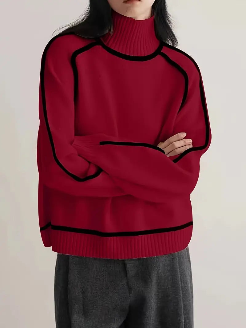 April | Contrast Piping Turtleneck Sweater