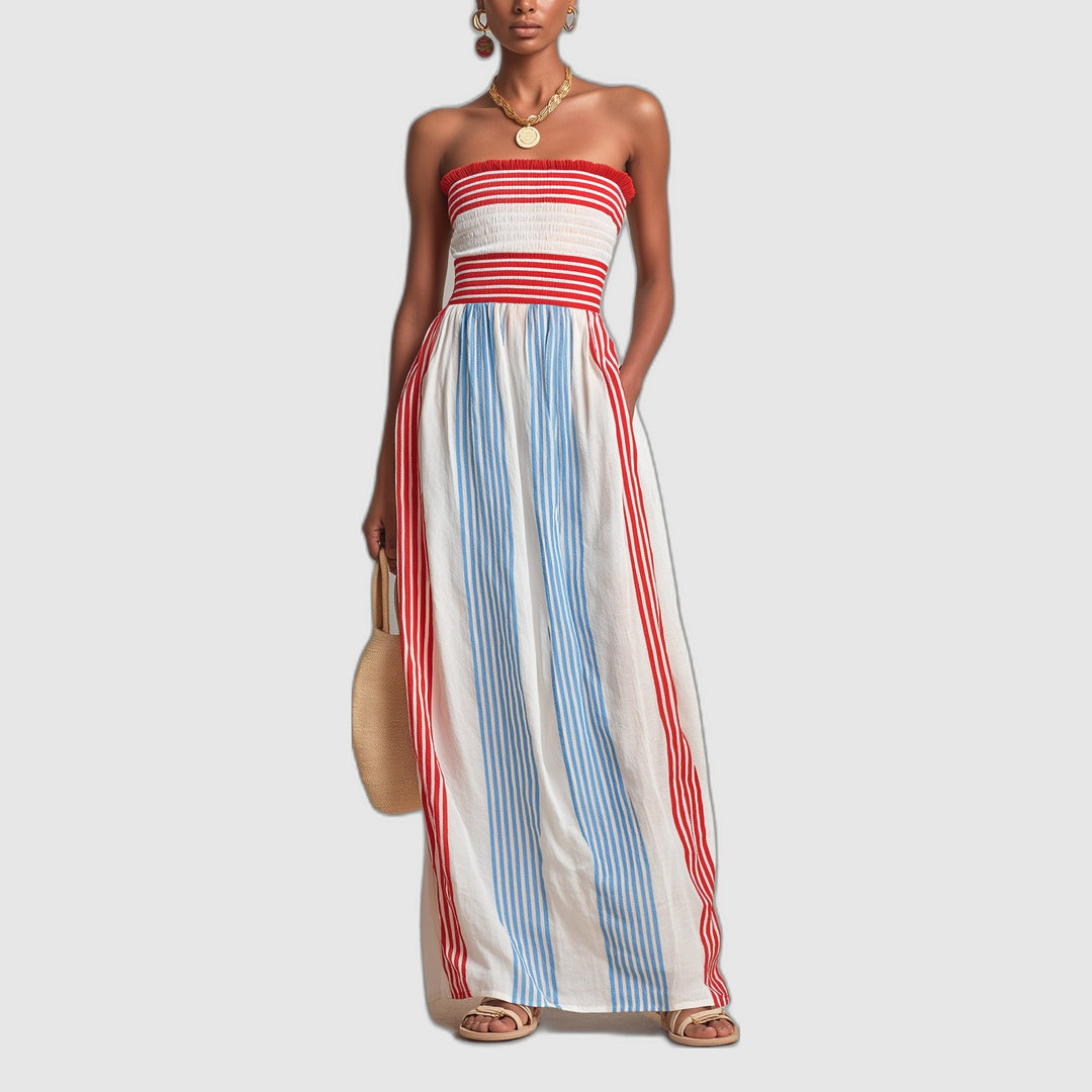 Elise | Striped Smocked Bustier Maxi Dress