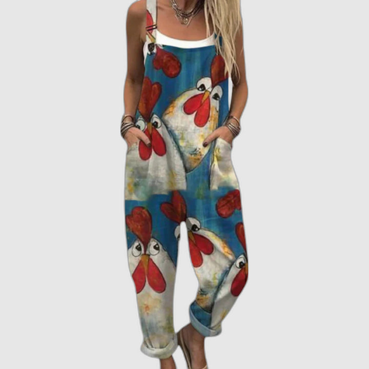 Loose-fitting dungarees with colorful print