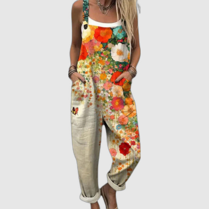 Loose-Fitting Overalls with Colorful Print