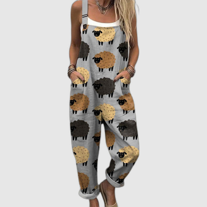 Comfortable Printed Wide-Leg Overalls