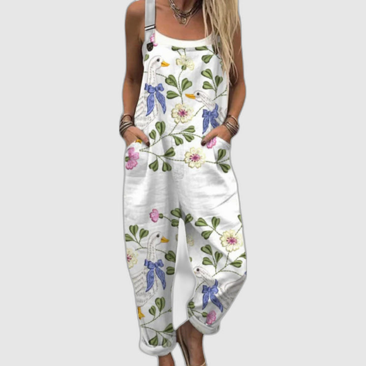 Comfortable Printed Wide-Leg Overalls