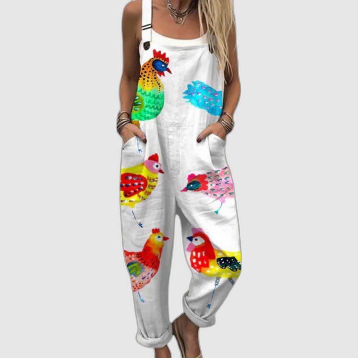 Printed wide overall with adjustable straps