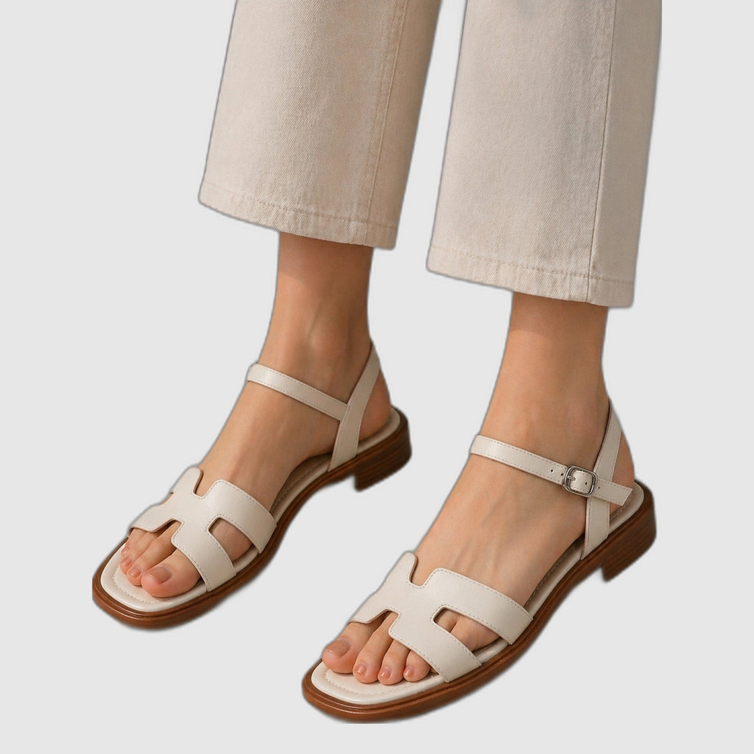Summer Leather Sandals with Straps and Small Block Heel
